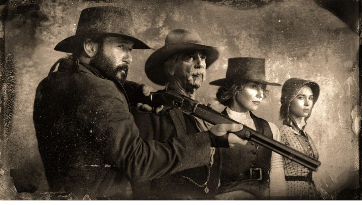 De familie Dutton trekt met huifkarren over de Oregon Trail in de serie 1883