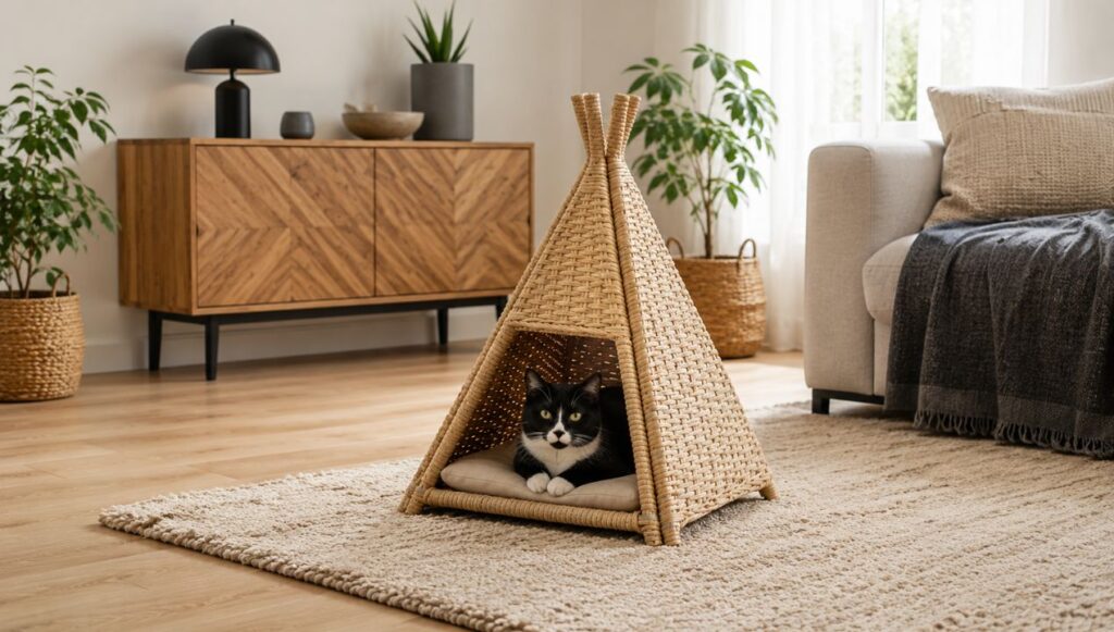 Kattenmand tipi met kussen een stijlvolle en knusse slaapplek voor je kat